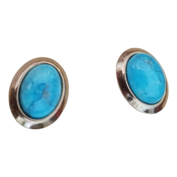 Vintage Karla Jordan Womens Earrings Studs Howlite Boho Blue Gold Tone Jewelry - Picture 2 of 4